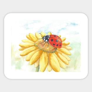 Ladybug on yellow flower Sticker